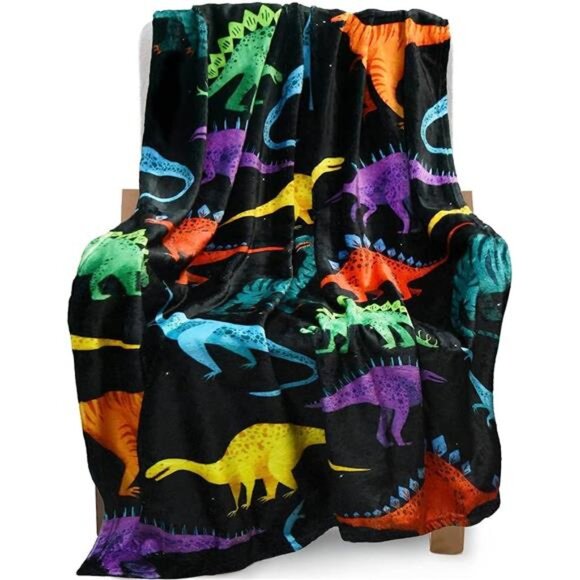 Kids Dinosaur Blanket for Boys Girls Room Decor Personalized Cute Toddler Throw